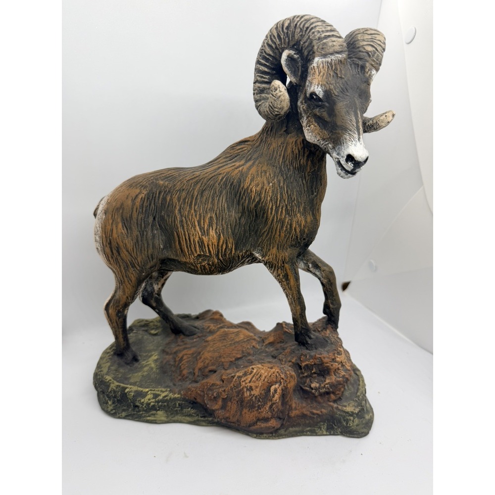 1990s T Burrell Bighorn Ram Sculpture Universal Art Studio Resin Patina